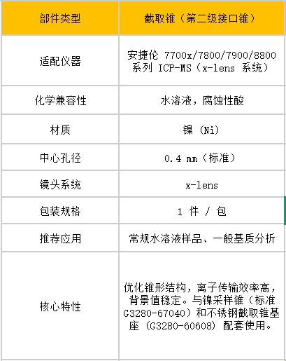 截取锥产品示意图 - 适配安捷伦7700/7800/7900/8800系列ICP-MS仪器